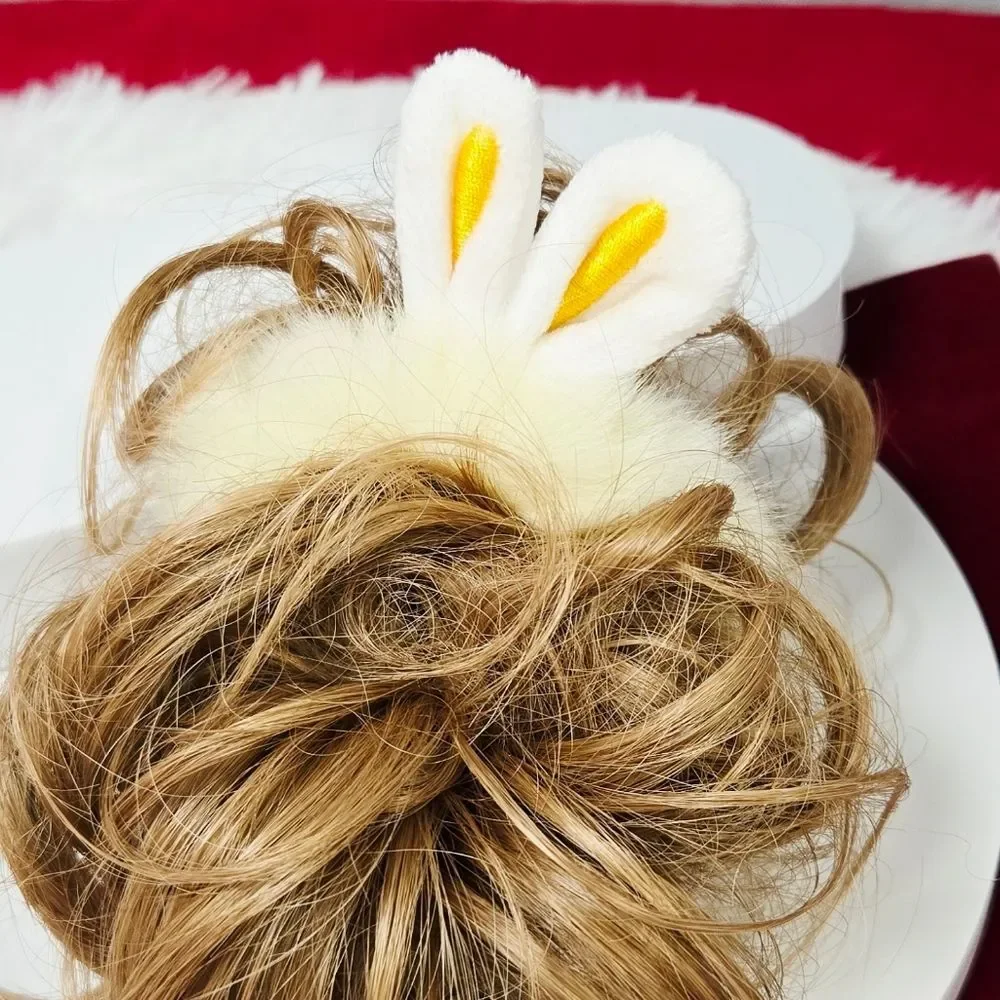 Fluffy Bunny Ear Hair Ties Faux Fur Rabbit Ponytail Holders Easter Scrunchies 2